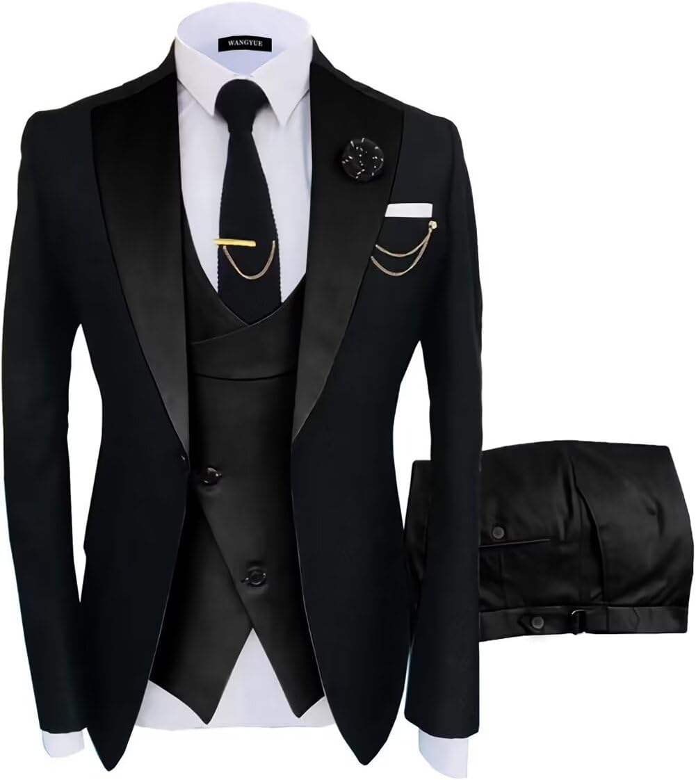 Wangyue Mens Suit 3 Piece Slim Fit for Weddings and Business