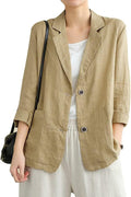 Womens Cotton Linen Blazer Long Sleeve Casual Relaxed Fit