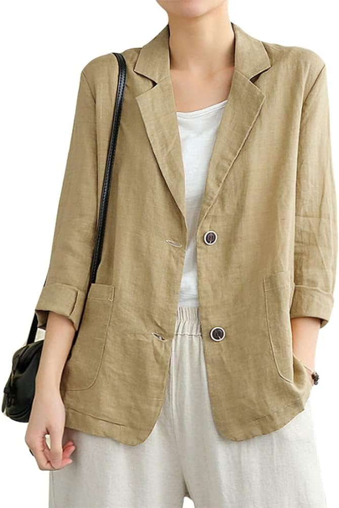 Cotton Linen Blazer for Women by IDEALSANXUN - Casual Style