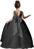 Flower Girls Satin Tulle Ball Gown with Pearl Belt and Bow - Pageant