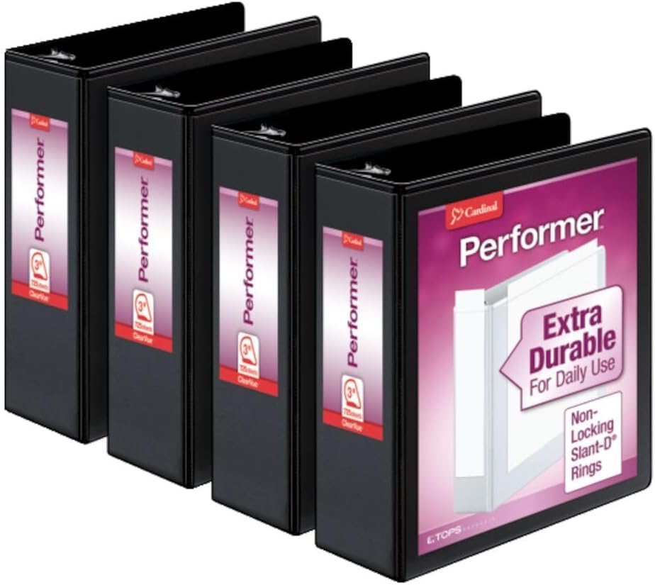 Cardinal Performer 3-Ring Binders with Slant-D Rings, 4-Pack