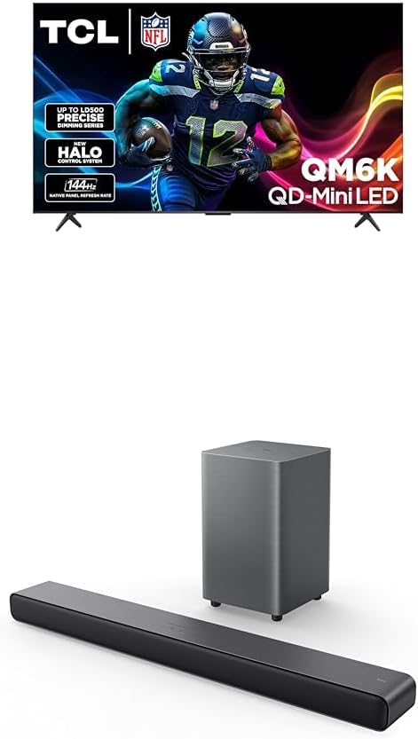 TCL 65-Inch QM6K QLED 4K Smart TV with S55H Sound Bar