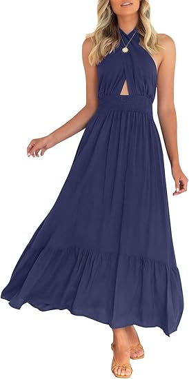 ZESICA Women's Summer Crossover Halter Neck Maxi Dress Review