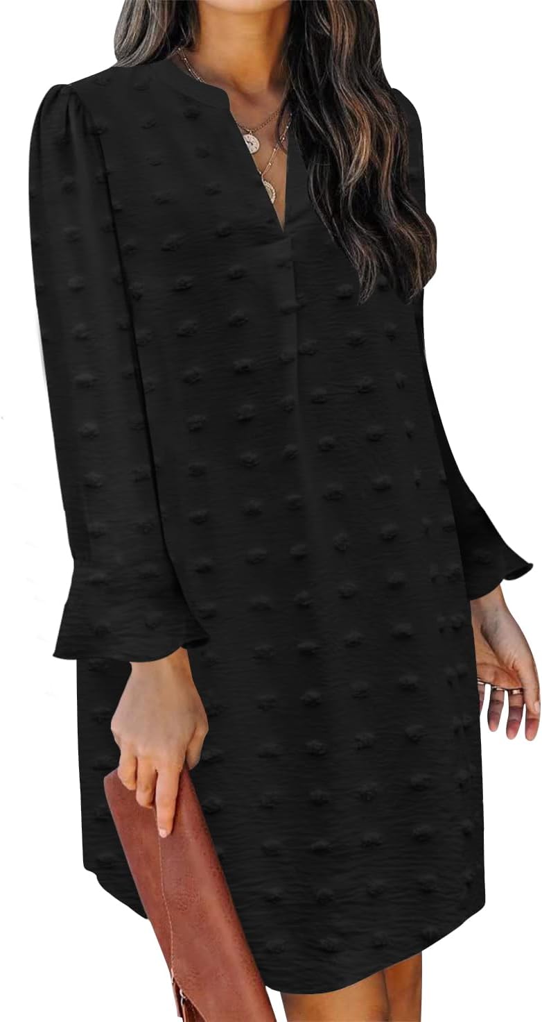 QACOHU Fall Dresses for Women - Casual V Neck Long Sleeves