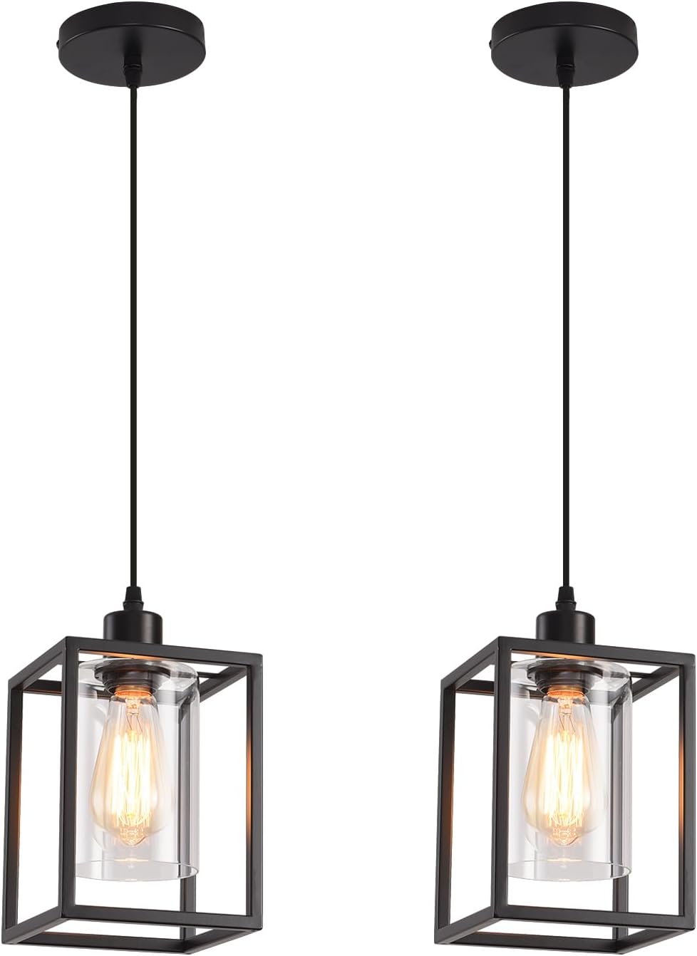 Unique Black Pendant Lights for Kitchen Island with Glass Shade