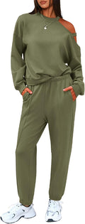 EXLURA Women's 2 Piece Cold Shoulder Tracksuit - Cotton Jogger Set
