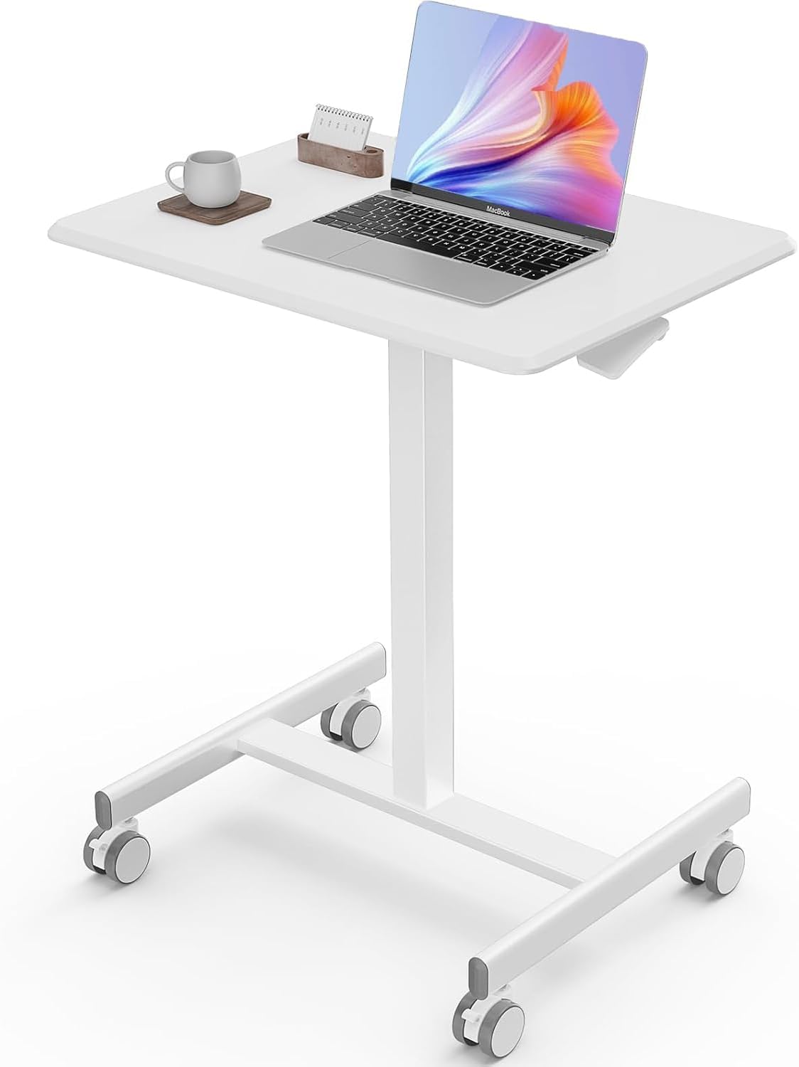 Portable Sit Stand Desk - Adjustable Height, Lockable Wheels