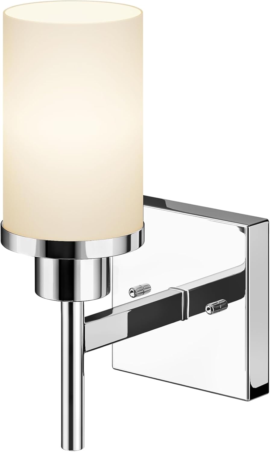 Polished Chrome Bathroom Light Fixtures with Frosted Glass Shade
