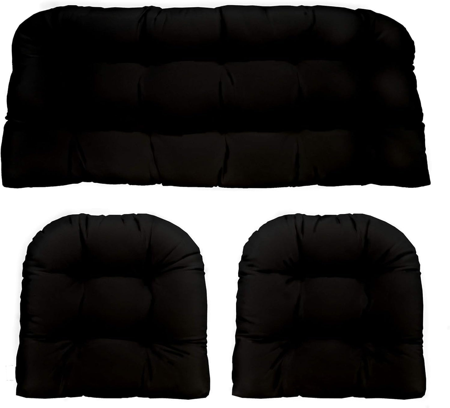 Indoor Outdoor 3 Piece Tufted Wicker Settee Cushions Set