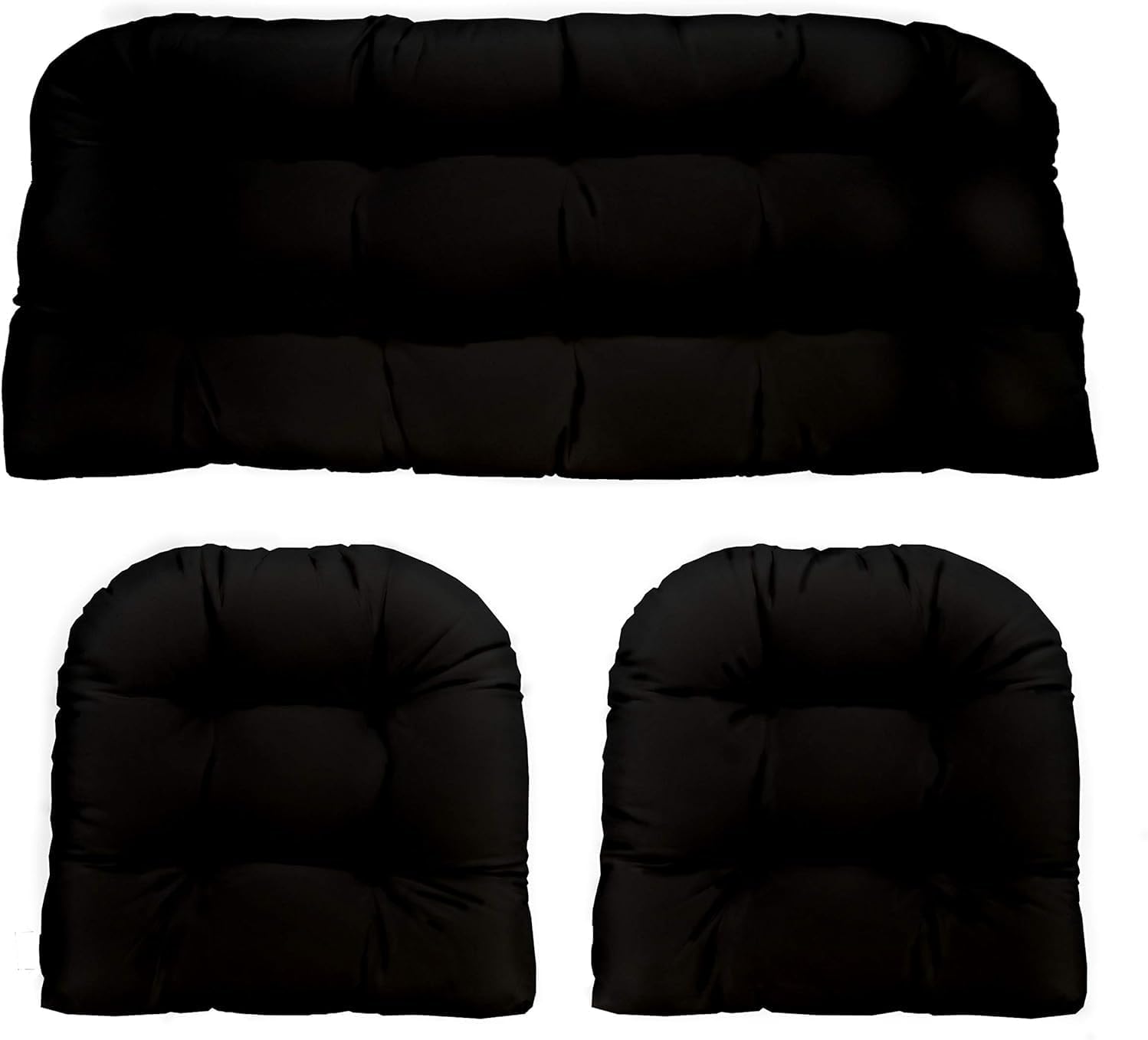 Indoor Outdoor 3 Piece Tufted Wicker Settee Cushions Set