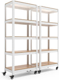 House White 5-Tier Rolling Cart Shelf Rack - Mobile Heavy Duty Storage