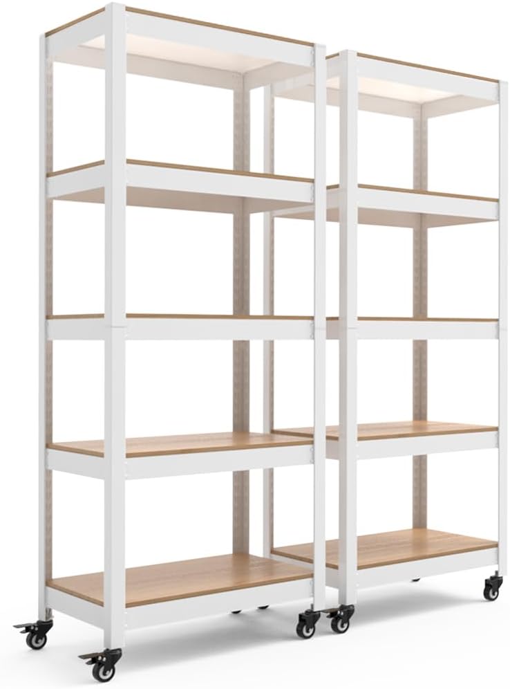 HOMEDANT House White 5-Tier Metal Rolling Cart for Storage