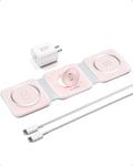 3-in-1 Wireless Charger for Magsafe iPhone 16 - Pink Foldable Travel
