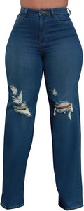 Women's Ripped Wide Leg Jeans High Waisted - Baggy Stretch Fit