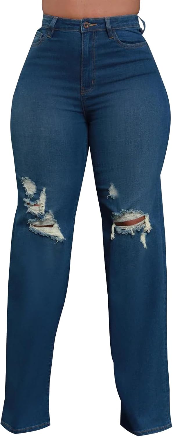 KnoInt Women's Wide Leg Straight Jeans for Trendy Fashionistas
