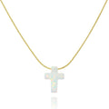 White Opal Cross Dainty Gold Filled Choker Necklace - Minimalist Gift