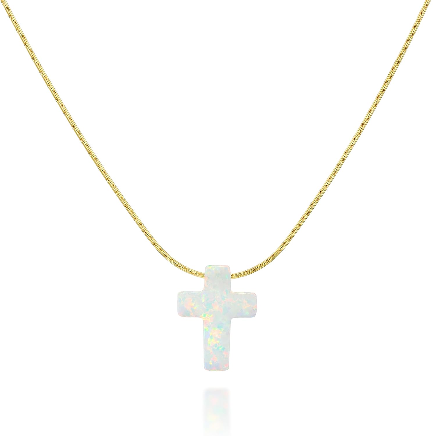 White Opal Cross Dainty Gold Filled Choker Necklace for Elegance
