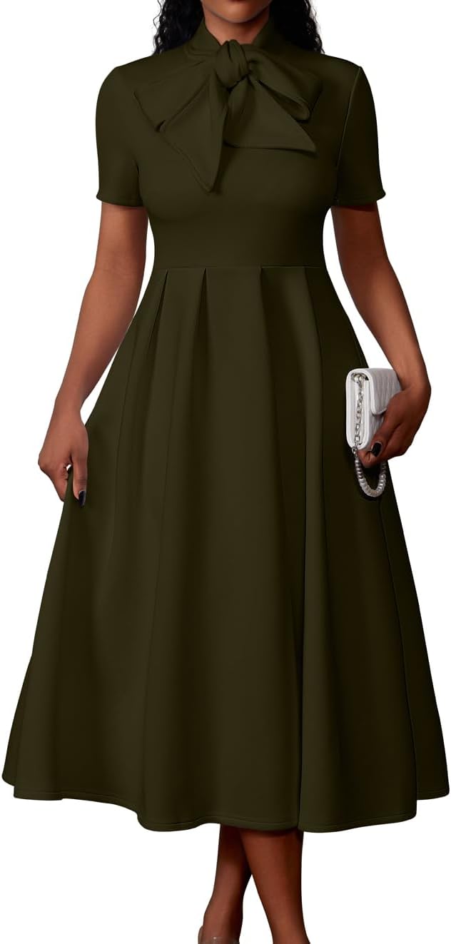 Memoriesea Women's Elegant Casual A-Line Dress with Pockets