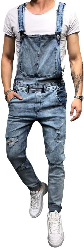 LONGBIDA Men's Denim Bib Overalls Slim Fit Jumpsuit with Pockets