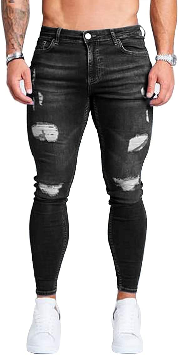 HUNGSON Men's Ripped Skinny Jeans for a Stylish Casual Look