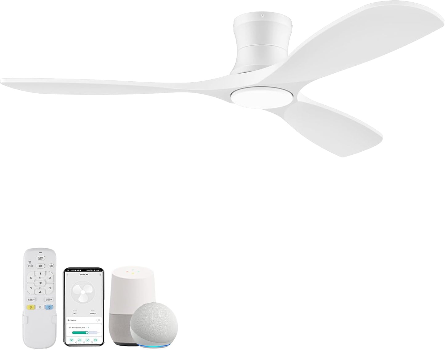 52 Wood Smart Flush Mount Ceiling Fan with Lights and Remote Control