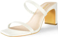 White Square Toe Heels Sandals for Women - Low Chunky 2.75in