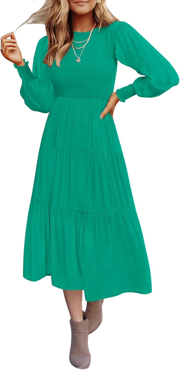 ZESICA Women's Casual Long Sleeve Midi Dress for Every Occasion