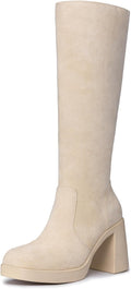 Athlefit Black Knee High Boots for Women - Chunky Platform Style PU