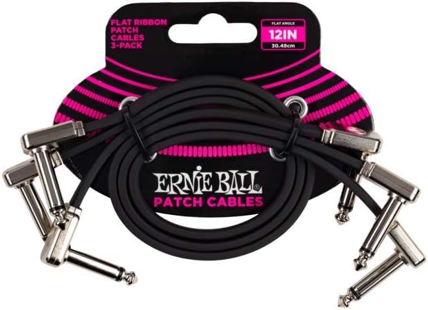 Ernie Ball 3-Pack Flat Ribbon Patch Cables, 12in, Black