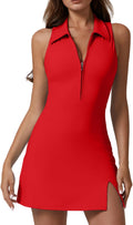 Womens Zip Front Tennis Dress with Built-In Shorts - Comfortable Fit