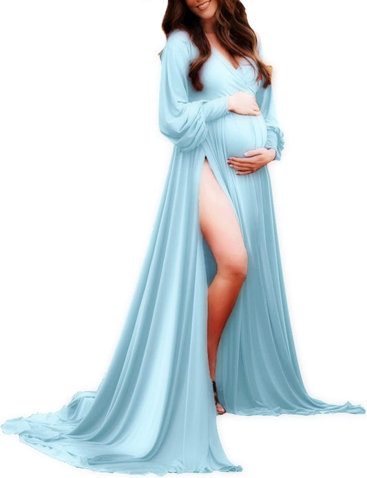 Dedysler Maternity Gowns Long Sleeves for Baby Shower Photoshoot