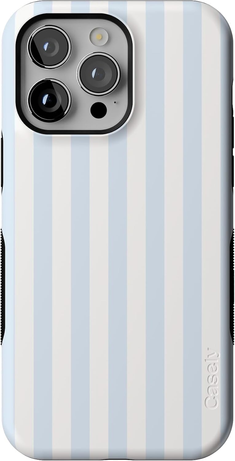 Bold Protective iPhone 14 Pro Max Case with Blue Stripes Design