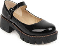 Women's Round Toe Mary Janes Platform Low Heel Chunky Pumps