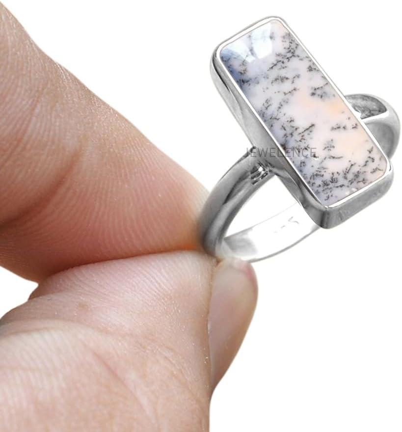 Sterling Silver 925 Ring with Dendritic Opal for Women
