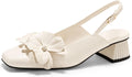 Womens Slingback Chunky Heels Square Toe Pumps - Floral Accent