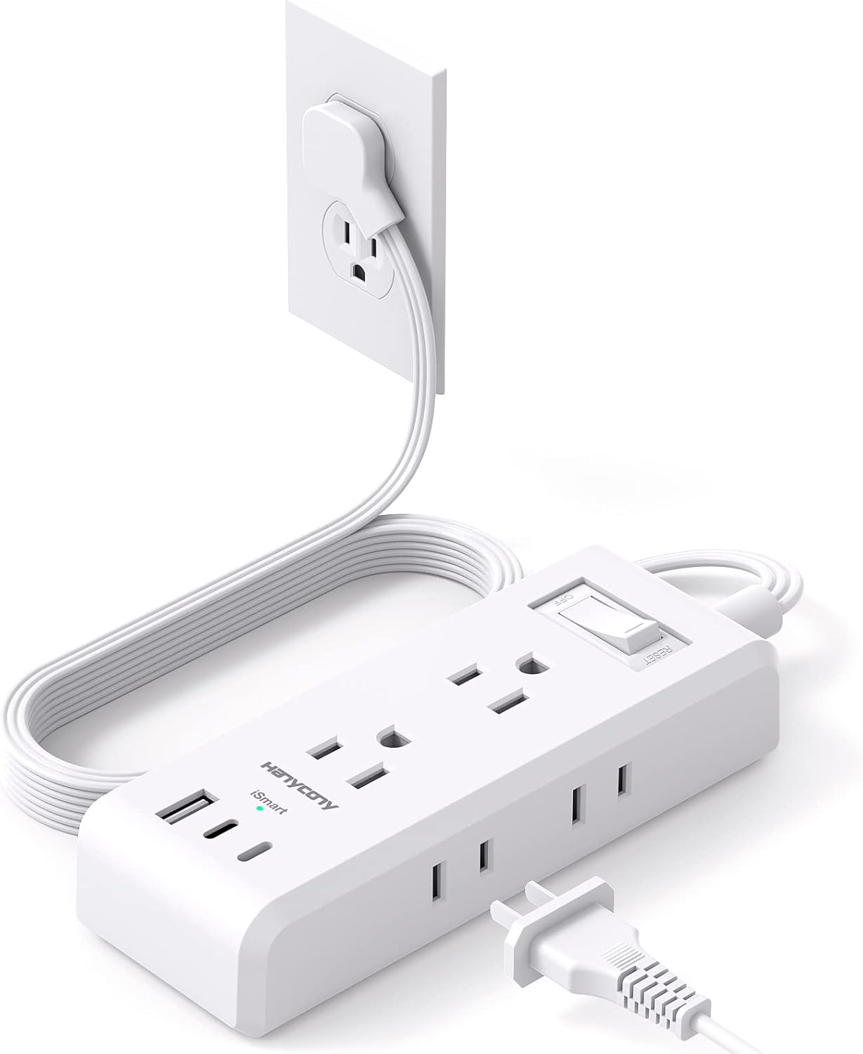 HANYCONY Ultra Thin Power Strip: 6 Outlets, 3 USB Ports, Flat Plug, 5ft Cord - Versatile & Compact!