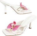 Open Toe Floral Kitten Heels for Women - Leather Mid Heels