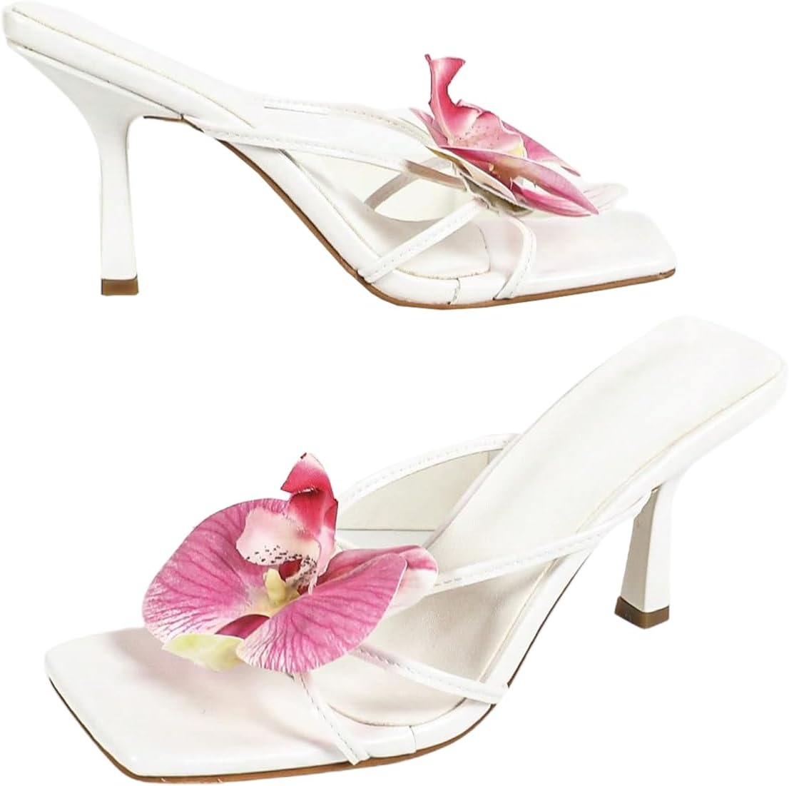MakeMeChic Women's Open Toe Floral Kitten Heels for Summer