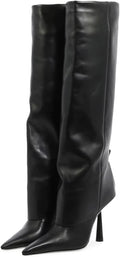 Women's Fold Over Knee High Boots with Shiny Cone Heel - Stiletto 10cm