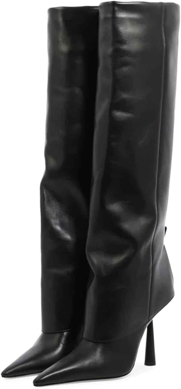 Stylish Fold Over Boots for Women - Pointed Toe Stiletto Heel