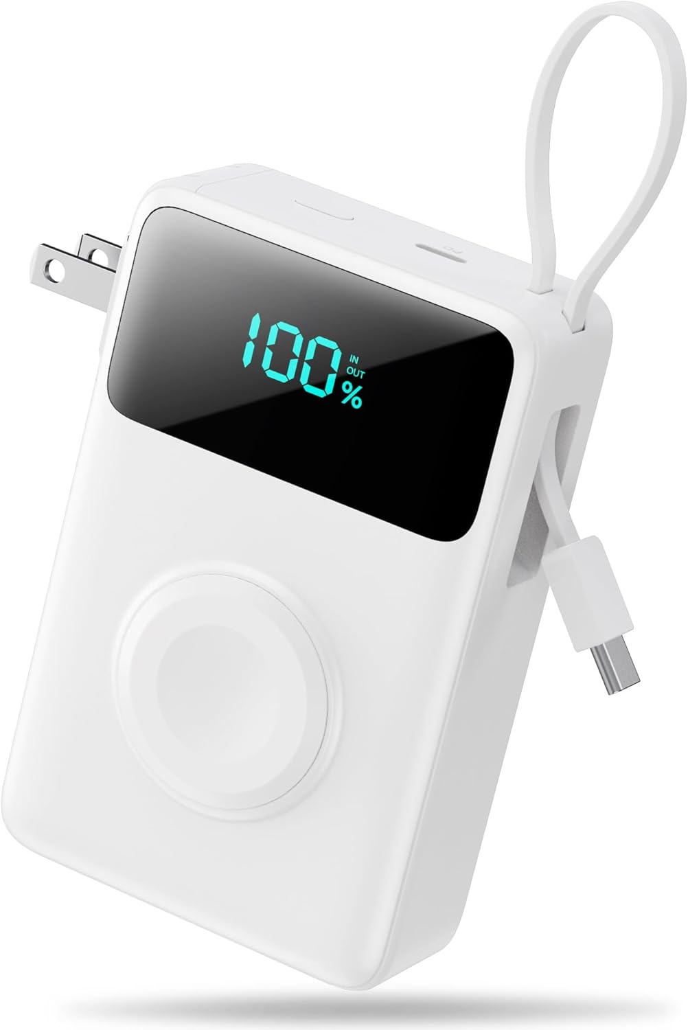 4-in-1 Portable Charger with Built-in Wall Plug and USB-C Cables