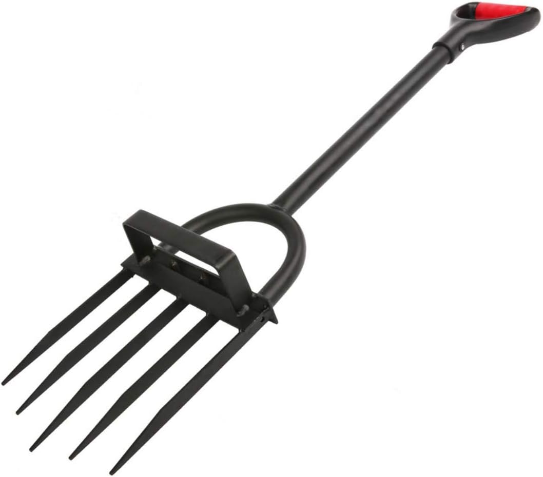 5-Tine Heavy Duty Pitch Fork for Gardening - Long Handled Tool