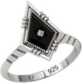 Black Onyx 925 Sterling Silver Ring for Women - Vintage Promise
