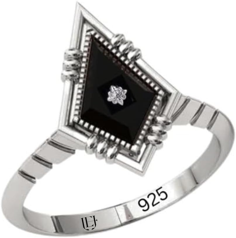 Black Onyx 925 Sterling Silver Ring for Women with Diamond