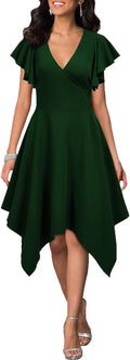 WOOSEA Women's Deep V Neck Asymmetrical A Line Dress - Flattering