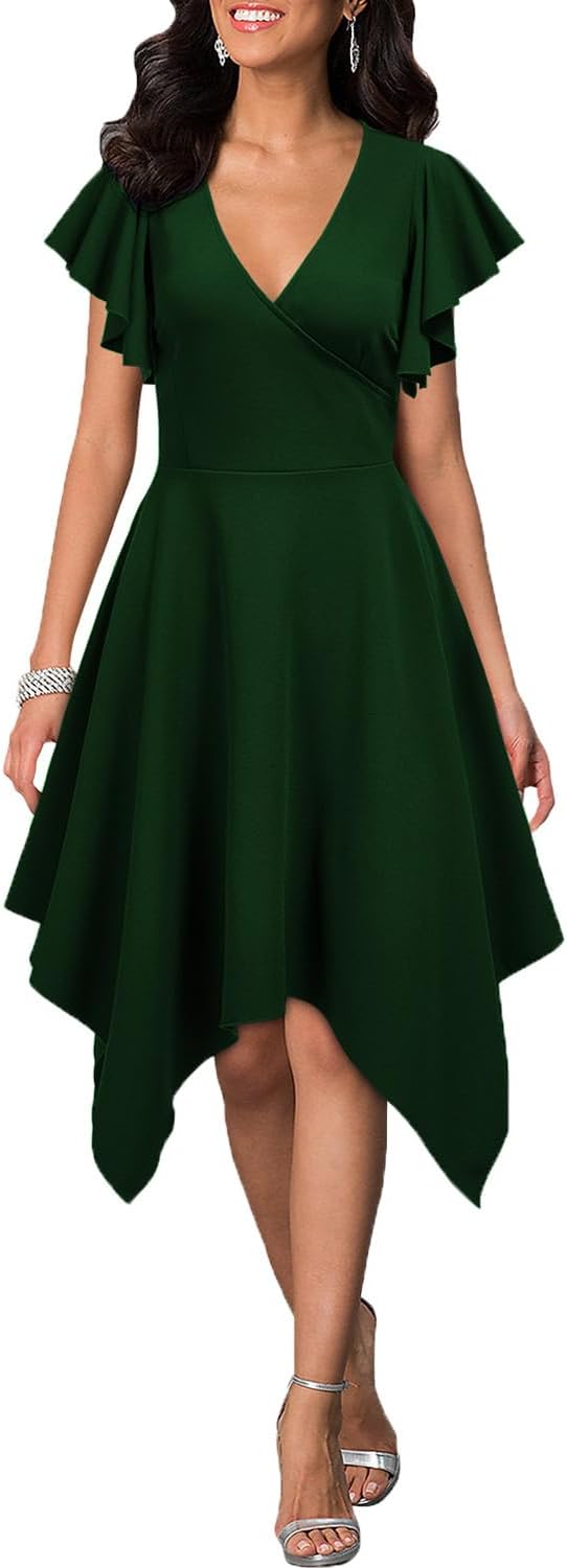 WOOSEA Women's Deep V Neck Asymmetrical A Line Cocktail Dress