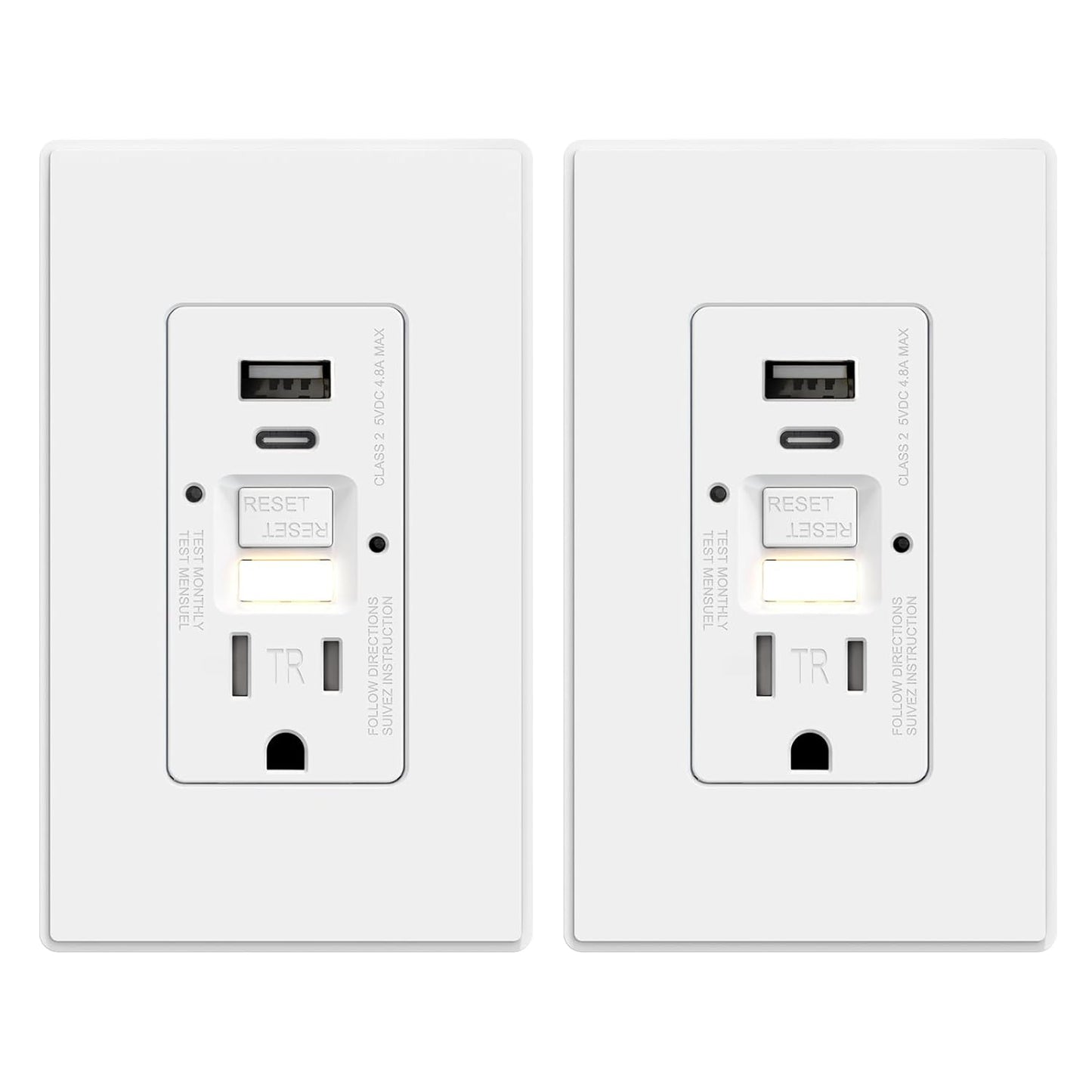 GFCI Outlet with USB Ports and Nightlight for Safe Charging
