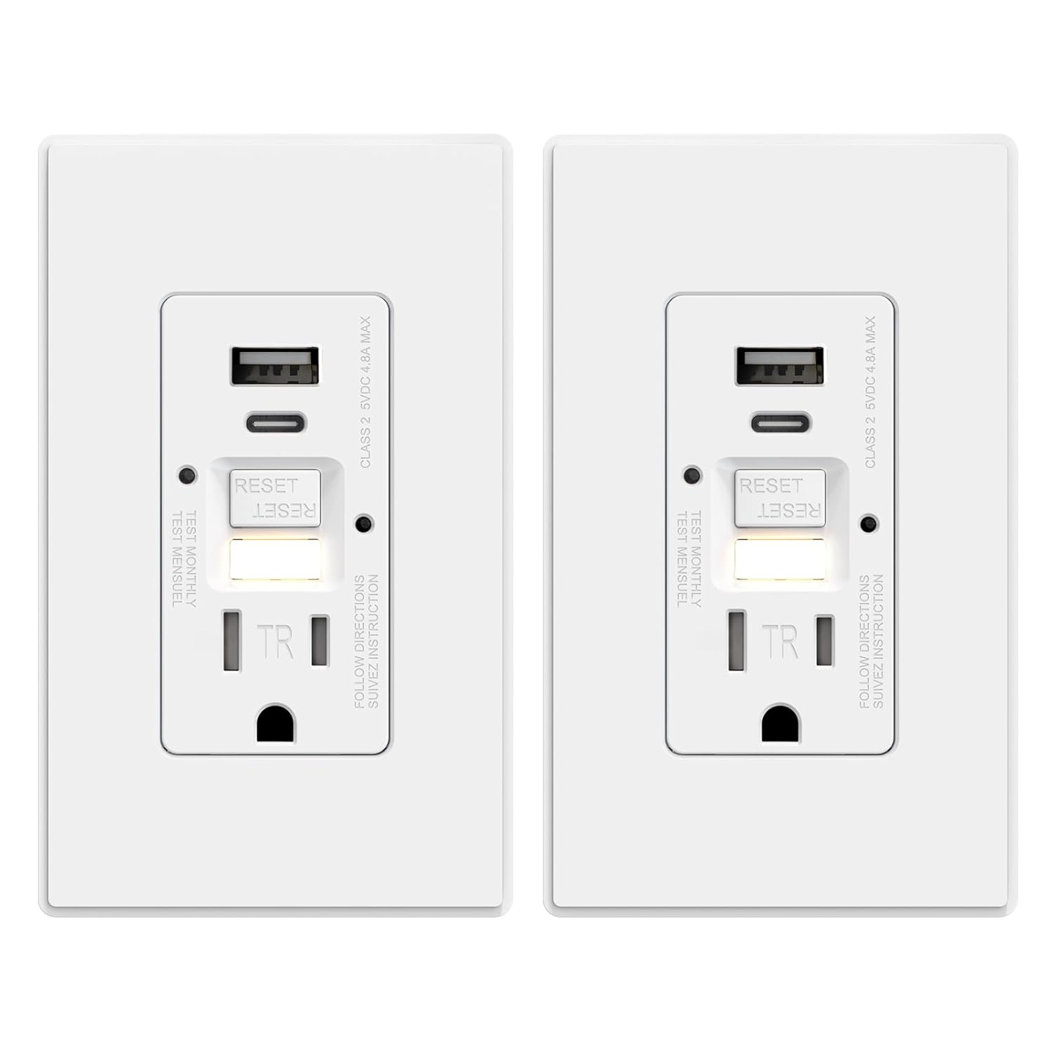 GFCI Outlet with USB Ports and Nightlight for Safe Charging