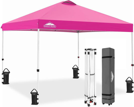 EAGLE PEAK Portable 10x10ft Tent: Easy Set Up, 100sqft Shade in Stylish Pink