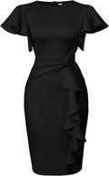 Memoriesea Vintage Ruffle Peplum Cocktail Pencil Midi Dress - Work